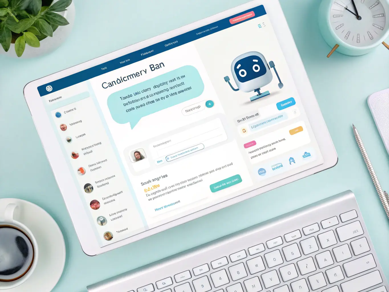 A digital illustration showing a chatbot icon interacting with customer service representatives, representing improved customer support.