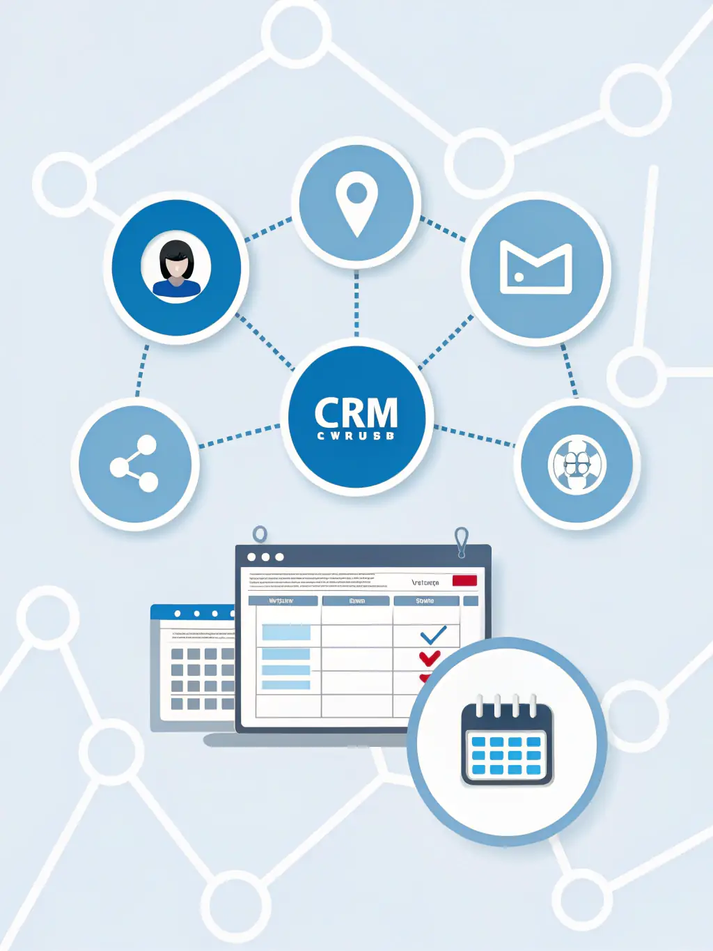 An icon illustrating customer relationship management, showing interconnected profiles and communication channels, representing enhanced customer engagement.