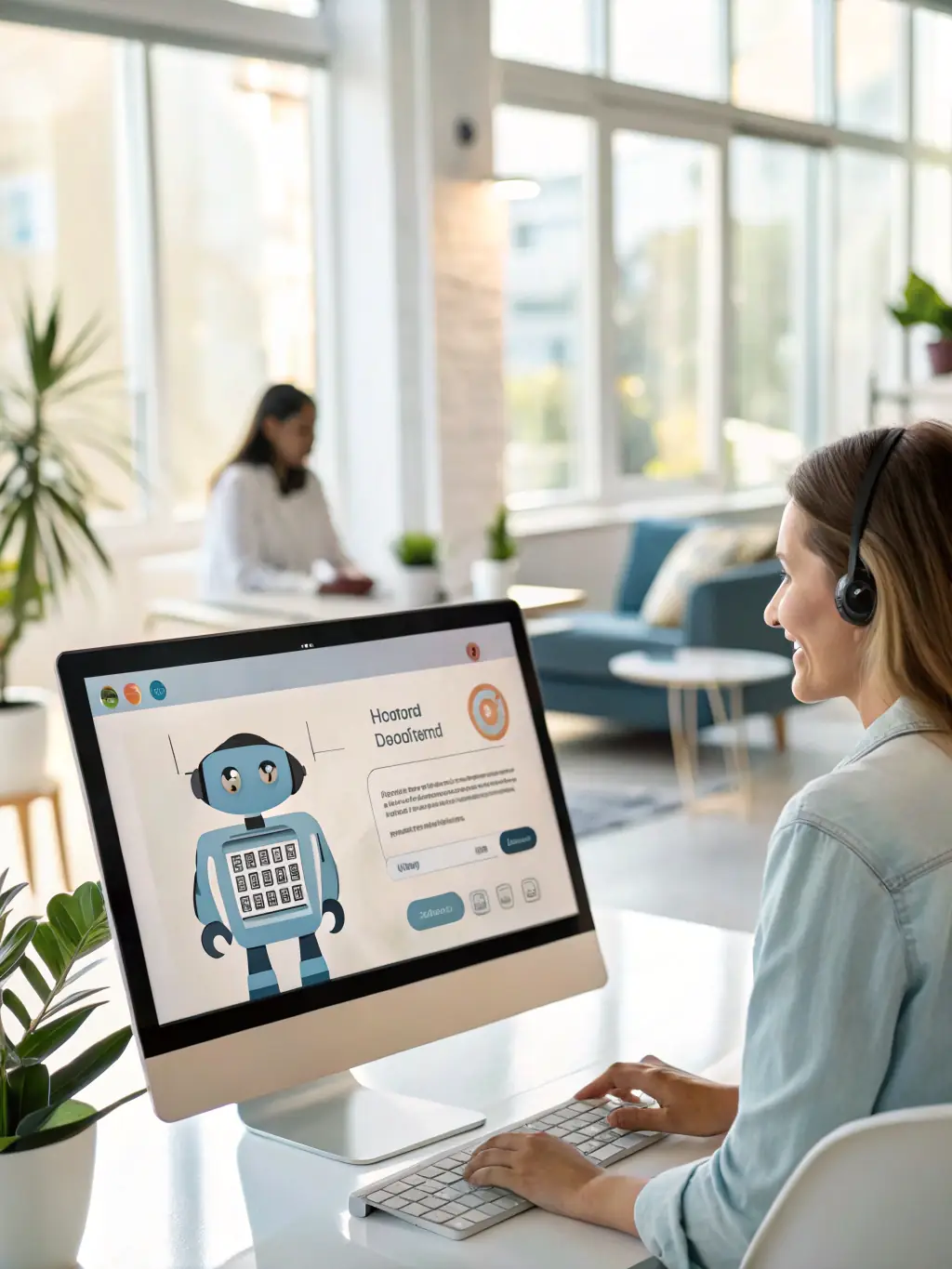 A visual representation of a customer service chatbot interacting with a customer on a website, highlighting the improved customer experience and reduced response times achieved through Synapta's AI solutions.