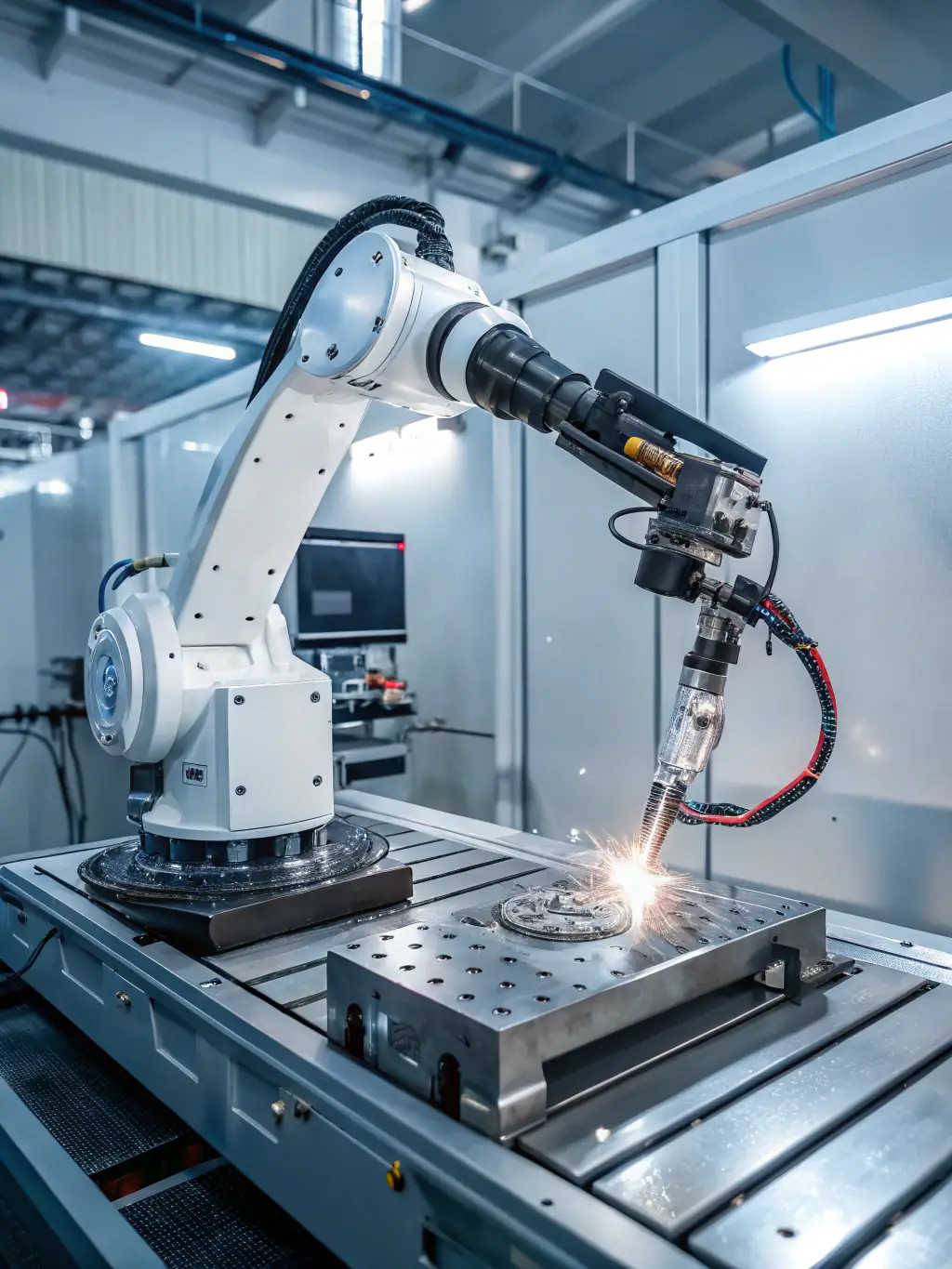 An image of a robotic arm working alongside a human worker in a manufacturing setting, illustrating the collaborative automation solutions provided by Synapta to improve productivity.